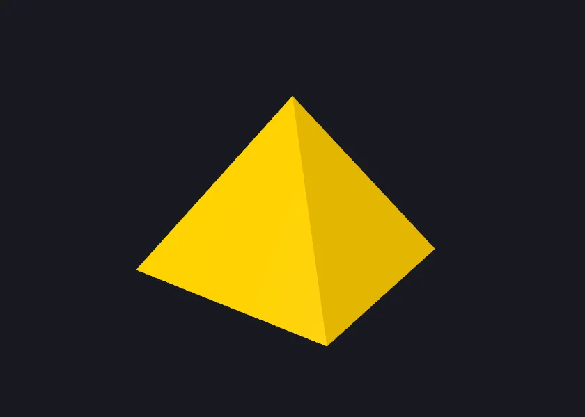 A yellow pyramid on a dark background, its right side in shade