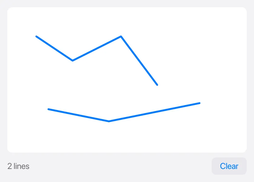 A white drawing area with two blue hand-drawn lines, and "2 lines" and a Clear button below it